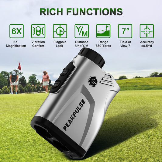 Golf Rangefinder 650 Yards Range Finder Golfing Laser Distance Measurement 6X Magnification 0.5 Yard Accuracy Flag Pole Locking Vibration Fast Focus System Tournament Legal
