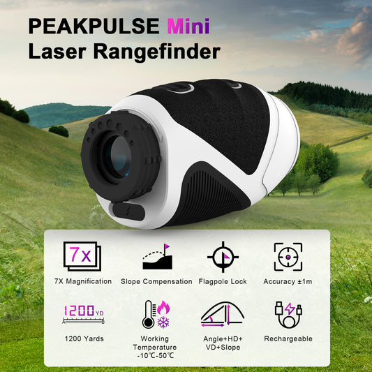 1200 Yards Mini Range Finder Golf Rangefinder HDLCD 7X Magnification with Slope Laser Distance Rangefinder for Men Women Junior Rechargeable Flag Pole Locked with Vibration Angle Measurement