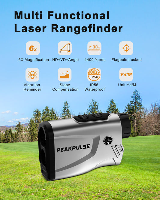 Golf Rangefinder 1400 Yards Range Finder Golfing Laser Distance Measurement 6X Magnification 0.5 Yard Accuracy Flag Pole Locking Vibration Fast Focus System Tournament Legal